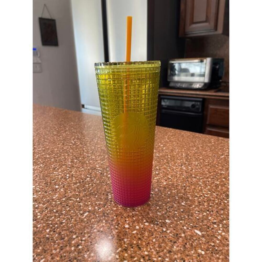 Starbucks, ombre, yellow, pink travel, Tumblr